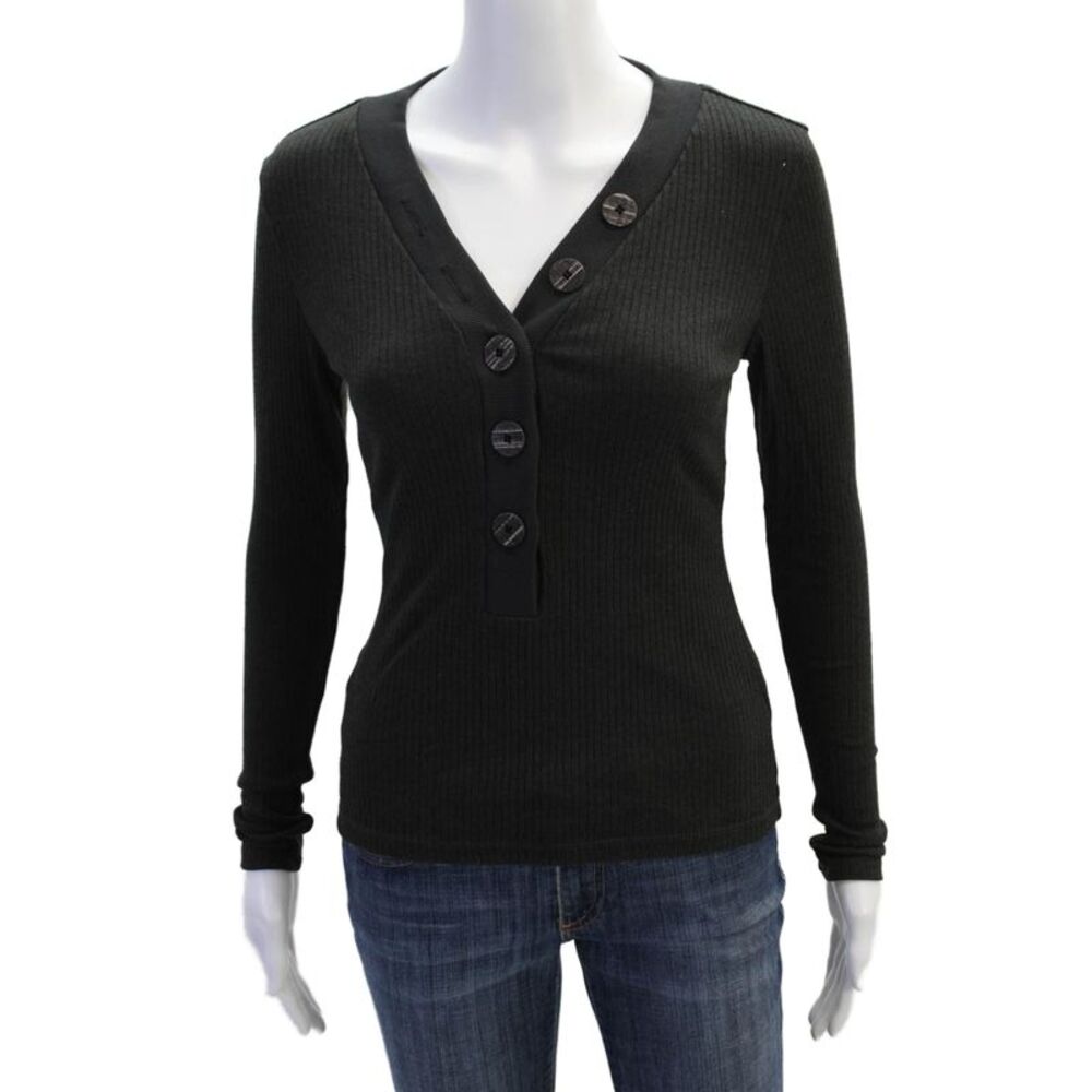 ASKK NY Womens Long Sleeve Rib Tee - Black Size 0